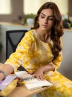 Yellow Printed Cotton Straight Kurta - Image 2