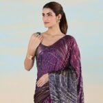 Purple liva satin lite foil saree - Image 2
