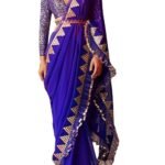 Saree Trends Women's Faux Georgette ready to wear Frill saree with unstitched blouse