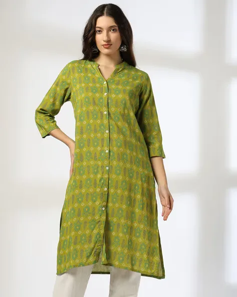 473Wx593H-443068322-limegreen-MODEL.webp Women Geometric Print Straight Kurta with Insert Pocket - Image 1